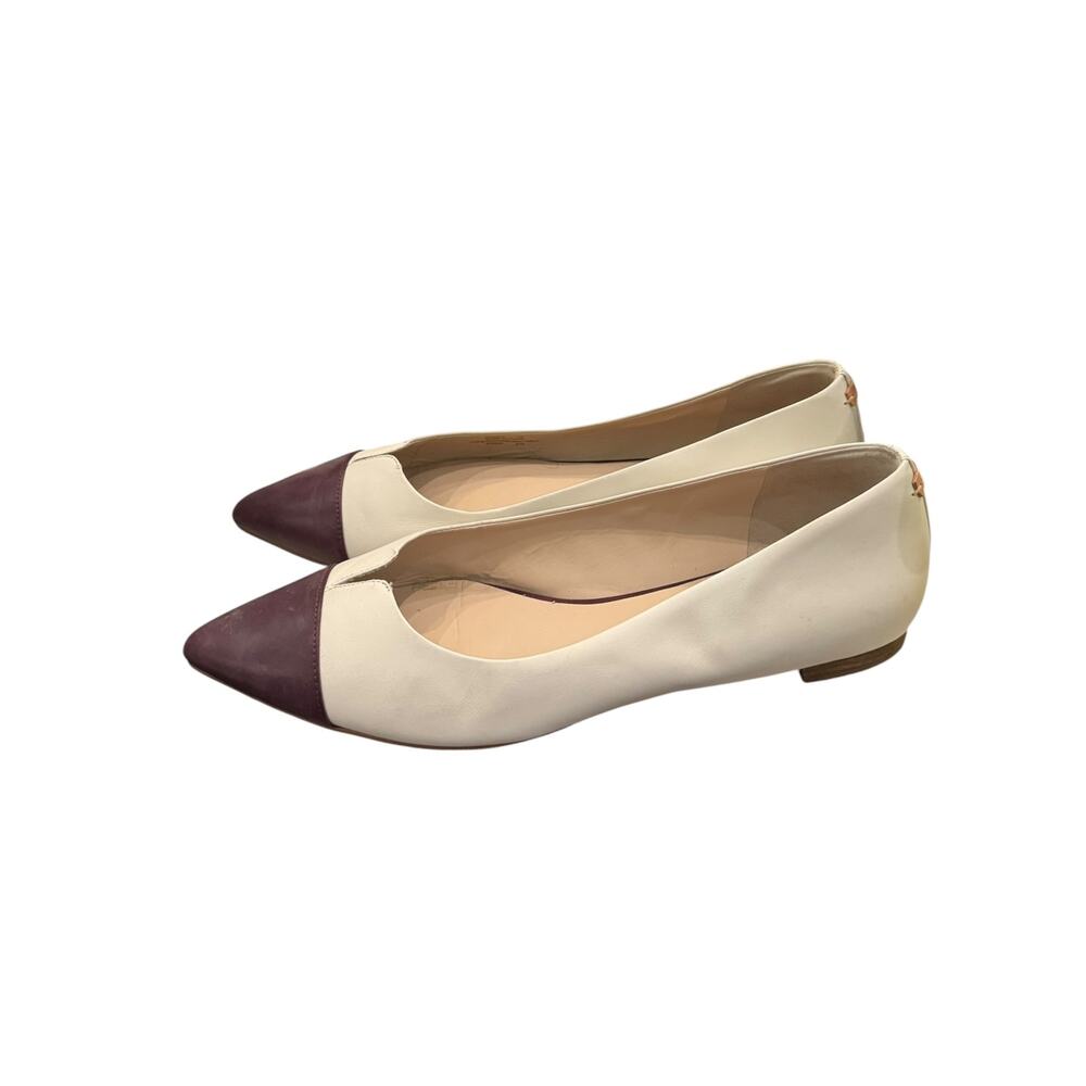 Cole Haan Grand.OS Cream Burgundy Leather Pointed Toe Flats Size 11B - Picture 2 of 7